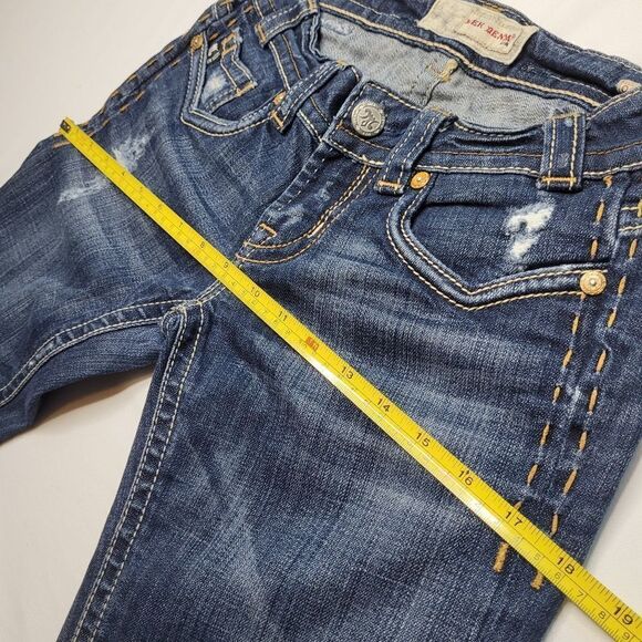 25 MEK OAXACA DISTRESSED BOOT FLARE WIDE miss me buckle  embroidered JEANS - Picture 4 of 16